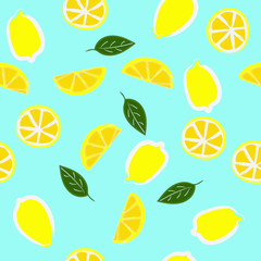 Lemons with leaves seamless pattern vector illustration