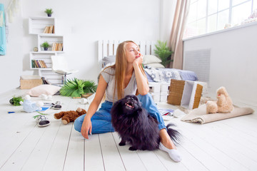 dogs in the middle of mess they created at home