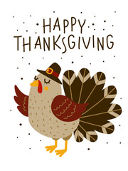 Fototapeta na wymiar Thanksgiving greeting card with cute turkey