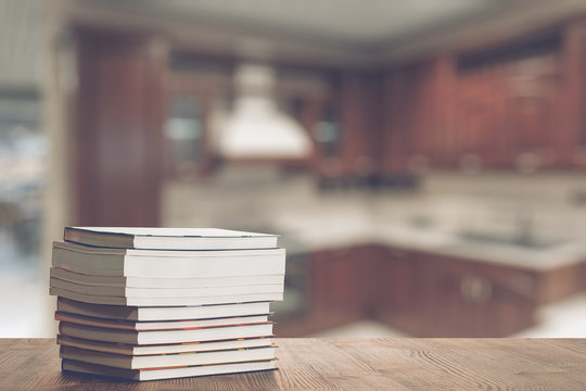 books on old wooden table