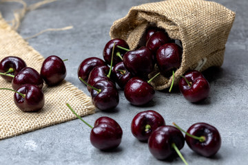 Cherry is poured out of sackcloth.