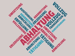 Das Wort - Abhaltung - abgebildet in einer Wortwolke mit zusammenhängenden Wörtern
