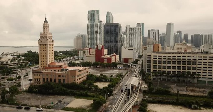Aerial Perspective Central Urban Core Miami Florida Buildings Public Transportation