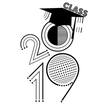 An abstract illustration of Class of 2019 in black and white
