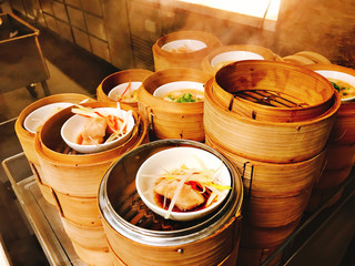 Variety dim sum buffet of the hotel in Bangkok, Thailand.