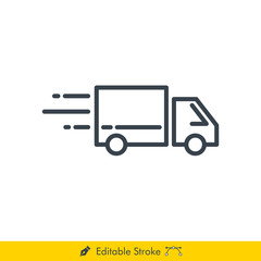Delivery Truck (Pickup Box Car Delivery) Icon / Vector - In Line / Stroke Design