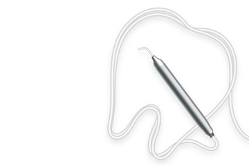 Dental handpieces instrument and tooth shape frame made from cable, illustration 3D virtual design isolated on white background, with copy space