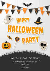 Happy Halloween Party poster with flat icon. Vector illustration