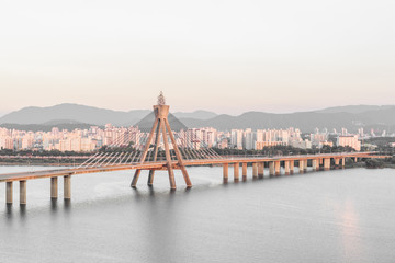 Beautiful view of Olympic Bridge over the Han River, Seoul