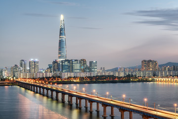 Evening view of skyscraper at downtown, Seoul, South Korea