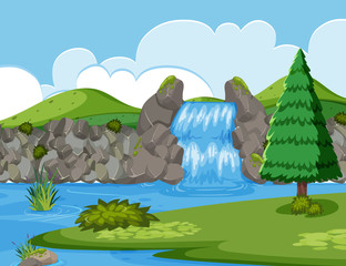 Waterfall river wood scene