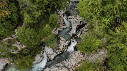 Aerial view of beautiful Mostnica river - national park Triglav in Slovenia.