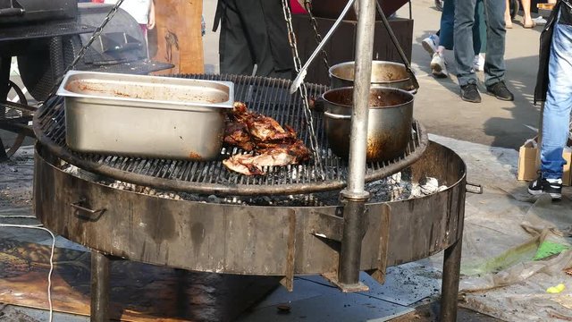 Big Professional grill with swinging surface
