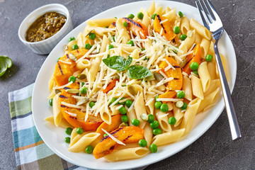 close-up of pumpkin and pasta salad