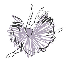 art sketched beautiful young ballerina with long tutu in fly dance on white background © Irina_QQQ