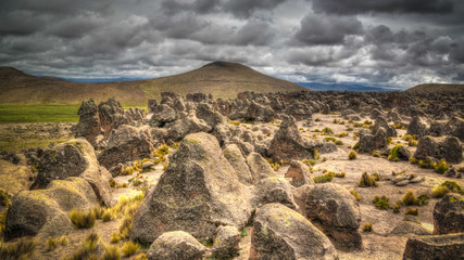 sandstone rock formation at Imata in Salinas and Aguada Blanca National Reservation, Arequipa, Peru