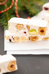 Turron or nougat sweets.Winter holidays sweets.Traditional italian sweets. Copy space.