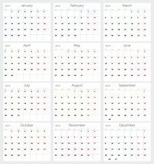 Vector calendar 2019 (English version)