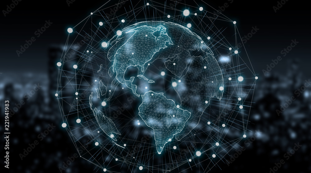 Wall mural connections system global world view 3d rendering