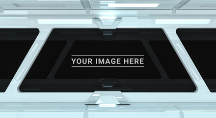 White spaceship interior with large window view 3D rendering © sdecoret