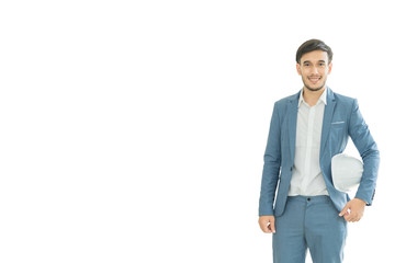 business man on white background.Handsome cheerful asian executive business man on white background