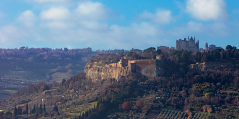 Fototapeta na wymiar Orvieto, far view of historical town with Cathedral, Umbria, Italy