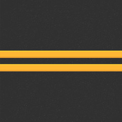 Structure of granular asphalt. Road background with Asphalt texture. Asphalt texture with two yellow line road marking. Abstract road background. Stock vector illustration