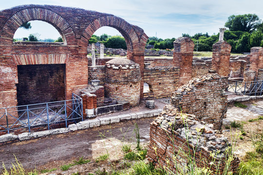 Archaeological Roman empire street view in Ancient Ostia - Rome - Italy
