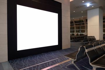 blank advertising billboard at airport,Mock up Poster media template Ads display in Subway station escalator