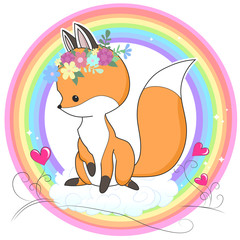 Vector red fox hand drawn cartoon  illustration