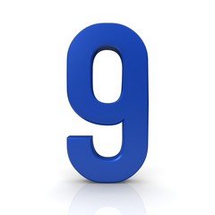 9 nine number 3d blue ninth numeral sign isolated
