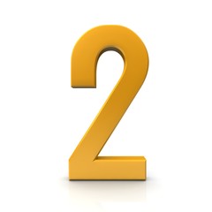 two number 2 gold 3d numeral isolated