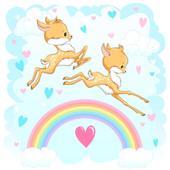 Cute baby deer. Hand drawn vector cartoon  illustration.