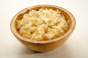 home made sauerkraut in a wooden bowl