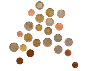European euro coins, isolated on white. Small change.