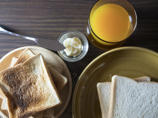 Toast, Butter and Orange Juice Breakfast Set