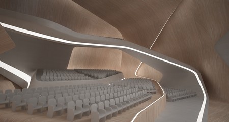 Conceptual abstract design of the interior of the concert hall and grand piano in a modern style. 3D illustration and rendering.