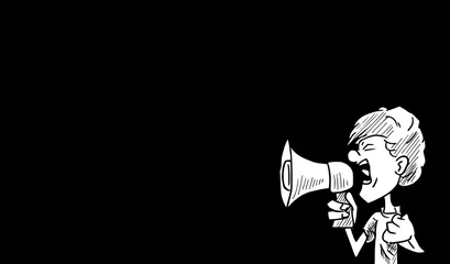 Fototapeten Man roept door een megafoon - roept om aandacht. Cartoon illustratie van man met een boodschap © emieldelange