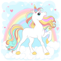 Obraz na płótnie Canvas White Unicorn with rainbow hair