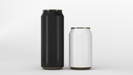 Big black and small white gold soda cans mockup