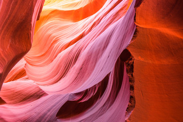 Obraz premium Beautiful view of Antelope Canyon sandstone formations in famous Navajo Tribal national park near Page, Arizona, USA 