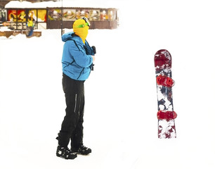 Skier. Young people athletes skiing, ski slalom in the mountains, winter skiing, snowboarding.