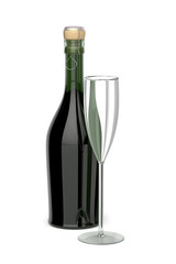 Champagne flute and bottle