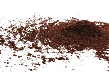 Pile of powdered, instant coffee isolated on white background