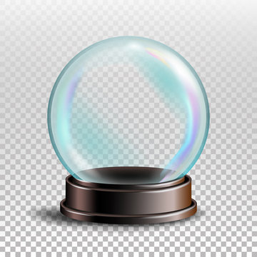 Christmas Snowglobe Vector. Empty Snow Globe. Winter Xmas Design Element. Transparency Souvenir. Realistic Illustration