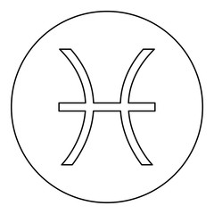 Pisces symbol zodiac icon black color in round circle