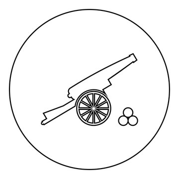 recommend clip art: Medieval cannon firing cores icon black color in round circle