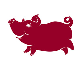 cheerful pig, comical silhouette of a well-fed animal, symbol of 2019
