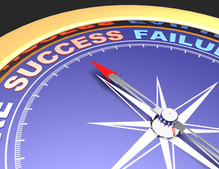 Abstract compass with needle pointing the word success. Success concept