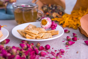 Autumn herbal tea on the table